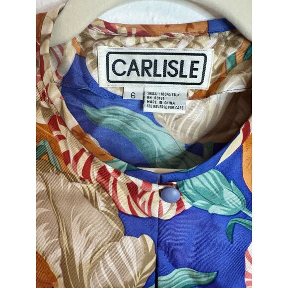 Vtg Carlisle Silk Bright Floral Button Up Size 6 - Picture 2 of 6